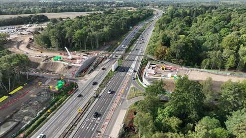 Looking towards Guildford on the A3 at Wisley Lane, the site of our new bridge.