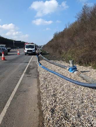 Pumping out water on A14