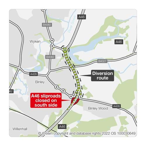 A46 Binley closure southbound