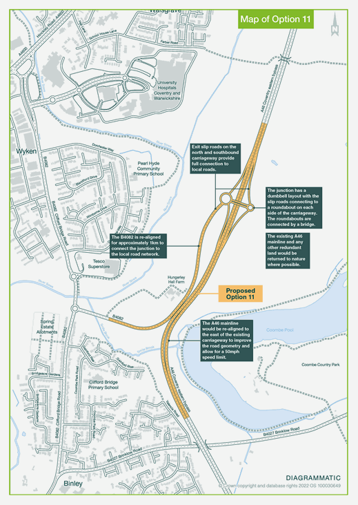 Map of option 11 - proposed Walsgrave junction upgrade